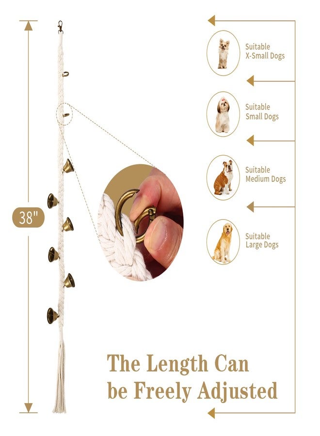 KLOGTSIND Dog Bell for Door Potty Training, Cotton Handwoven Dog Doorbell with 6 Extra Loud Bells for Dog Training, Adjustable Hanging Door Bell for Small Medium Large Dogs to Ring to Go Outside, Beige - Image 4